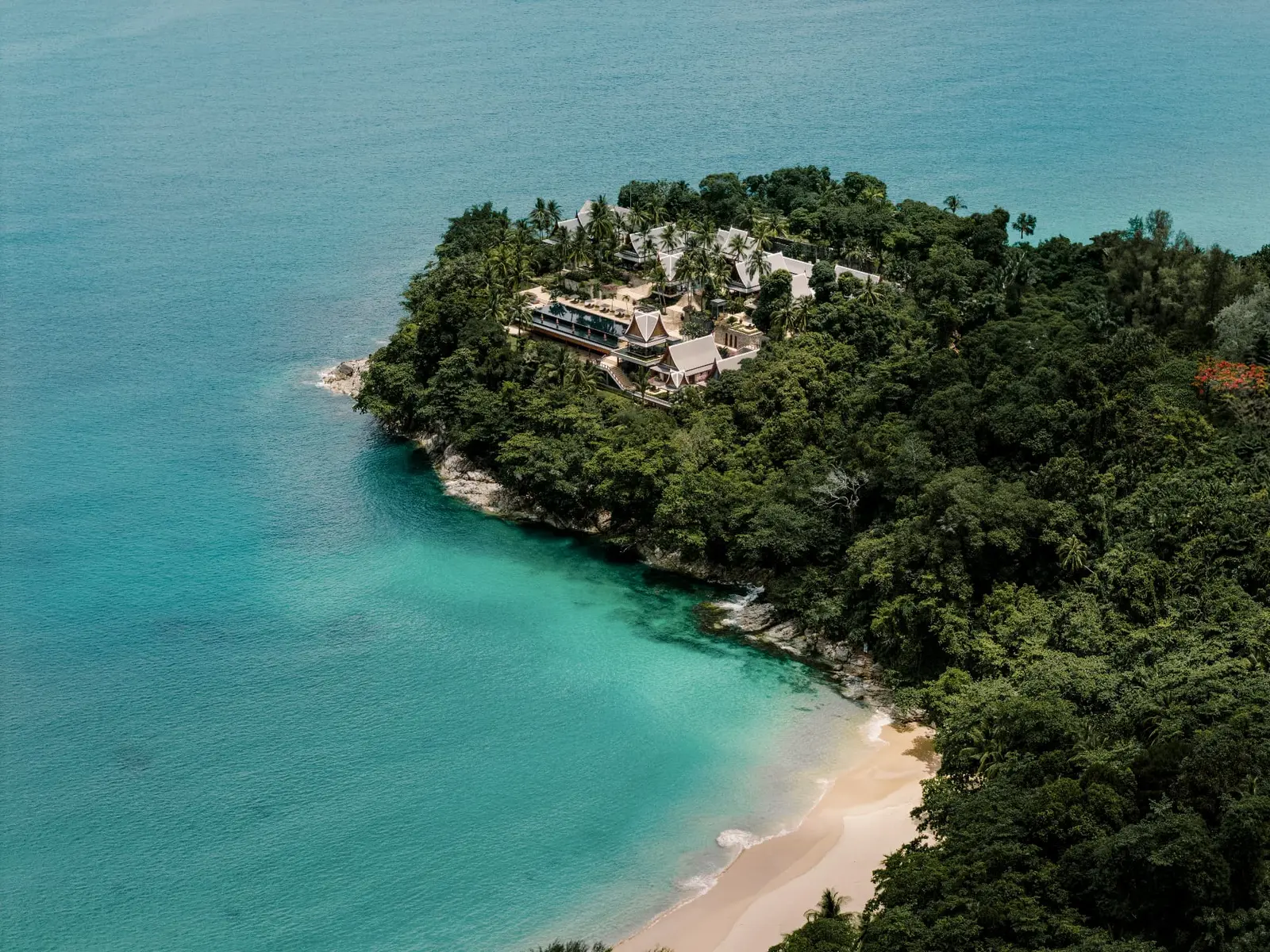 Aerial view of Chandara Estate headland between Surin and Laemsingh Beach, Phuket